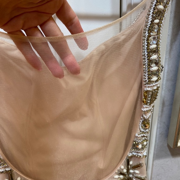 RACHEL ALLEN NUDE BEADED HOMECOMING DRESS SZ 4 SHORT DRESS - Picture 8 of 12